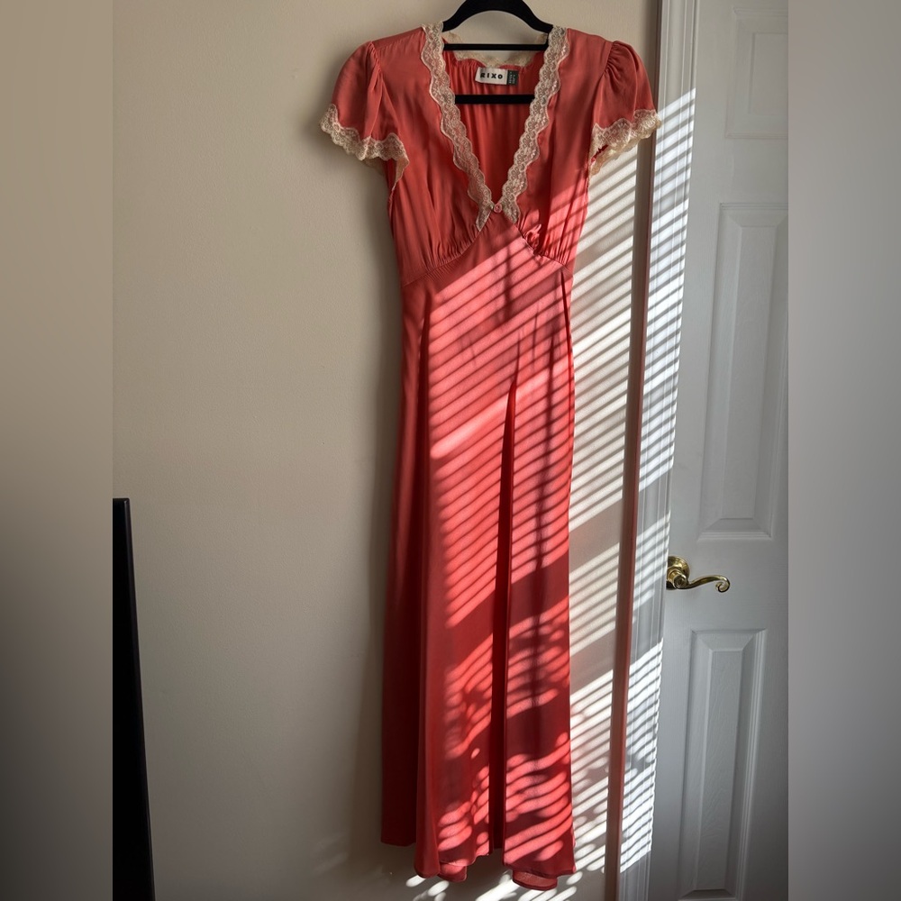 RIXO Coral and Cream Dress- Clarice Silk Dress - Picture 6 of 7